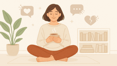 mulher meditando e praticando wellness